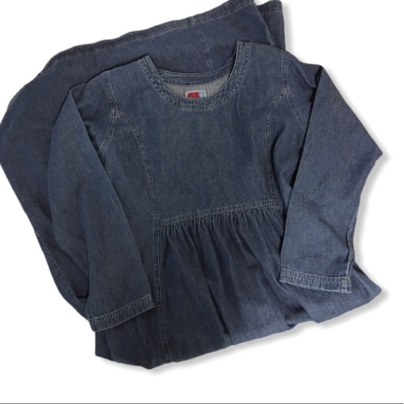 Vintage Denim Maxi Dress Long Sleeve Pockets 90’s Grunge - Picture 3 of 10